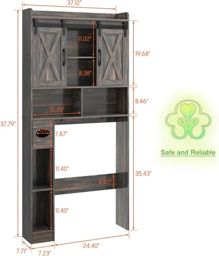 Miniatura 2 de Vabches Gabinete de Almacenamiento Sobre el Inodoro, Gabinete de Almacenamiento de Granja Sobre el Inodoro con Puerta Deslizante y Soporte para Gris