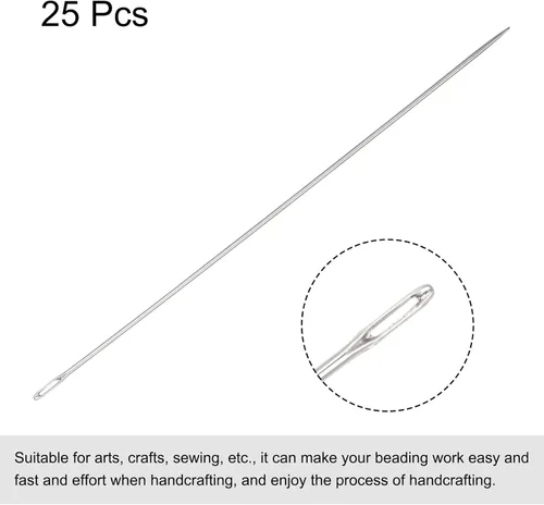 Miniatura 3 de uxcell 25 agujas de abalorios finas, finas, largas, rectas, para bordar, de acero inoxidable, 2.83 pulgadas