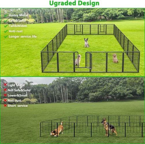 Miniatura 6 de Valla decorativa de metal negro para jardín con puerta, 82 pies de largo, 32 pulgadas de alto, 36 paneles de valla sin excavación, valla de barrera