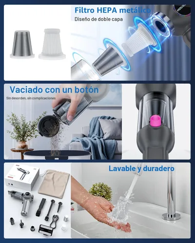 Miniatura 6 de Aspiradora de Mano para Coche Portátil Inalámbrica 25000Pa de Alta Potencia Mini Aspiradora de Mano Recargable 4-en-1 Soplador de Polvo de Aire