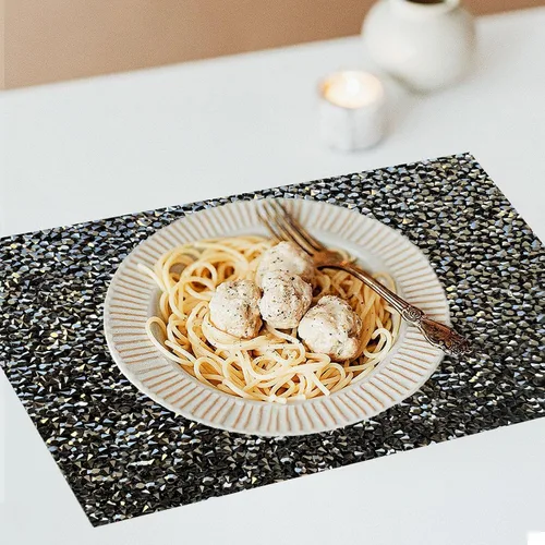 Miniatura 4 de Juego de 1 mantel individual redondo en negro, manteles individuales brillantes resistentes al calor, lavables, para cena, cocina, boda, decorativos