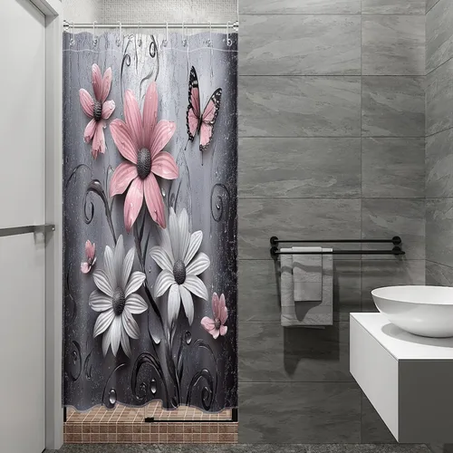 Miniatura 13 de LB Get Naked - Cortina de ducha pequeña de 48 x 68 pulgadas, forro de cortina de ducha de tamaño medio azul y rosa, cortinas de ducha estrechas