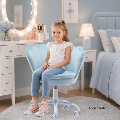 Miniatura 7 de Silla de escritorio de terciopelo para niños, silla ergonómica ajustable para computadora con ruedas, bonita silla tapizada, sillas giratorias