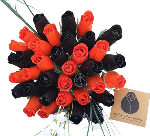 Miniatura 13 de Ramos originales de rosas de madera en 1, 2, o 3 docenas, Madera de abedul, Completamente negro, 1 Docena