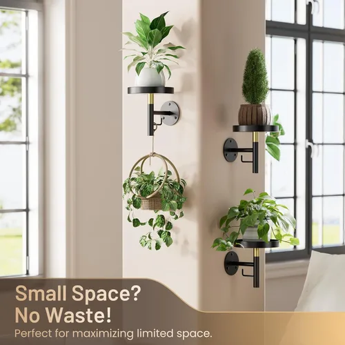 Miniatura 2 de YUOROS Paquete de 3 Soportes de Plantas de Pared, Macetas de Pared para Plantas de Interior, Estanterías Colgantes para Plantas de Ventana, Negro
