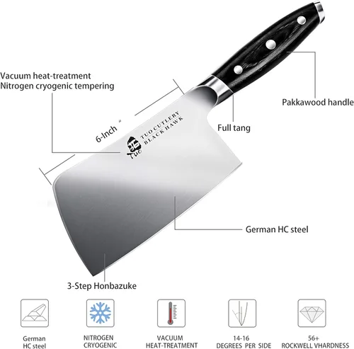 Miniatura 2 de TUO - Cuchillo de cortar de 6 pulgadas para cortar carne - Cuchillo carnicero resistente, de acero alemán de alto carbono - Mango de madera de Pakka