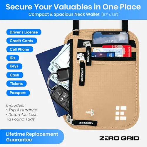 Miniatura 2 de Cartera para el cuello para viajes y pasaporte con bloqueo RFID, delgada y fácil de ocultar, bolsa de viaje de nailon para hombres y mujeres