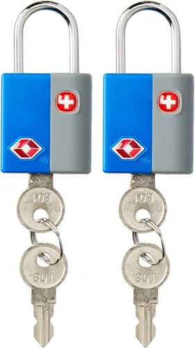 SwissGear Cerraduras de equipaje de viaje aprobadas por la TSA, juego de 2 mini cerraduras con 2 llaves, azul, talla única
