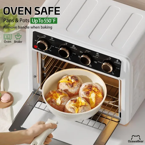 Miniatura 8 de Juego de 23 ollas y sartenes antiadherentes, juego de utensilios de cocina de cerámica no tóxicos con asas desmontables, utensilios de cocina