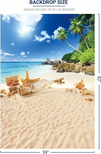 Miniatura 3 de Allenjoy Telón de fondo de playa tropical de verano, isla de Hawaii, palmeras de palmeras para fotos de fiesta temática Sea Luau de 5 x 7 pies