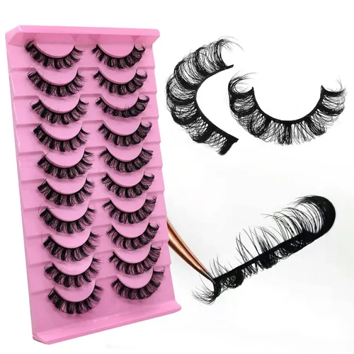 Miniatura 49 de 10 pares de pestañas rusas 3D voluminosas, con curvatura DD, pestañas postizas de visón sintético, pestañas de 19/32 de pulgada que parecen S09