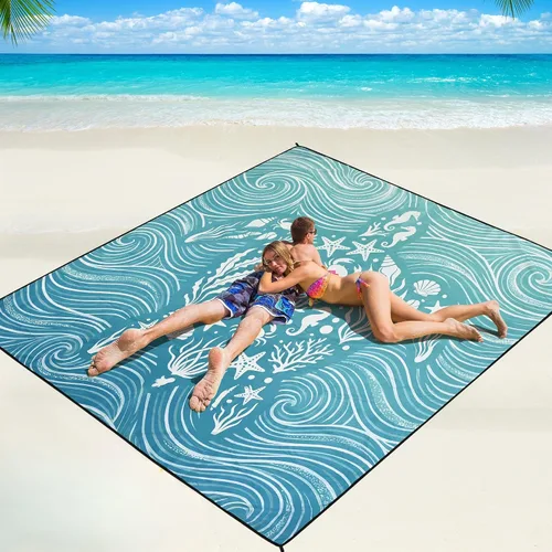 Miniatura 65 de WIWIGO Manta de playa impermeable a prueba de arena tapete de playa 79" X 83"/10'x9' para 2-8 adultos, de secado rápido, tapete de picnic al aire
