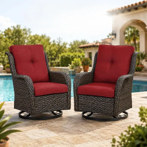 Miniatura 102 de HUMMUH Juego de 2 Sillas Giratorias Mecedoras de Mimbre para Patio Exterior, Juego de Muebles de Sillas Mecedoras de Ratán (Marrón, Azul) 50,000