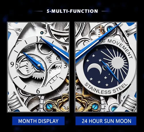 Miniatura 4 de OLEVS Relojes automáticos para hombre, de cuerda automática, cielo estrellado, esqueleto de diamante, reloj de pulsera de lujo, impermeable, luminoso