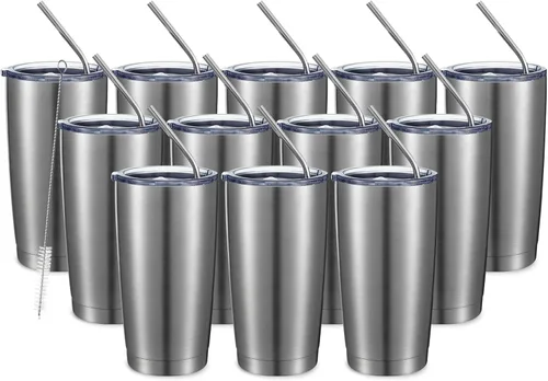 Miniatura 86 de COMOOO Taza de viaje de acero inoxidable de doble pared aislada al vacío de 20 onzas con tapa y pajita, taza de café aislada con recubrimiento