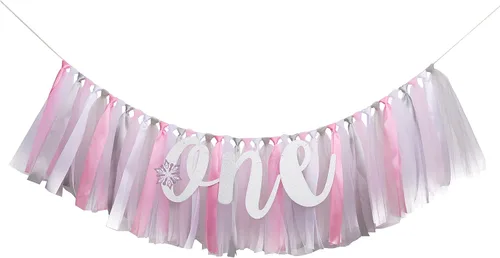 Miniatura 2 de Cartel “Winter Onederland” de primer cumpleaños para silla de bebé - Accesorios para fotos, rosa, plateado, blanco, guirnalda para silla de bebé