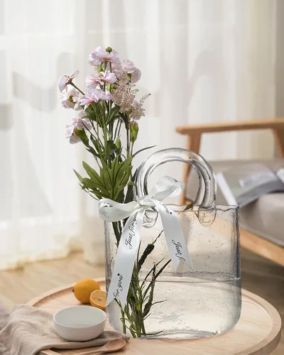 Miniatura 4 de Jarrón de Bolso de Vidrio Grueso para Flores, Set de Regalo
