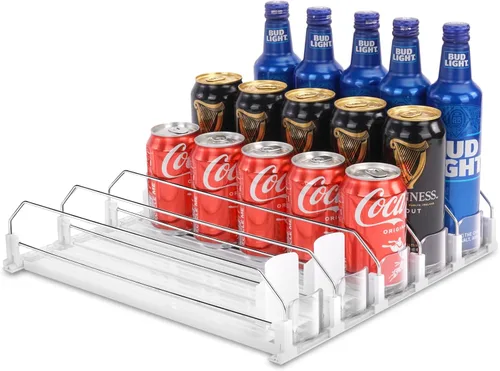 Miniatura 10 de Organizador automático de latas de refrescos, dispensador de latas para cerveza, soda, seltzer, ya montado, soporte para latas de bebidas, Blanco
