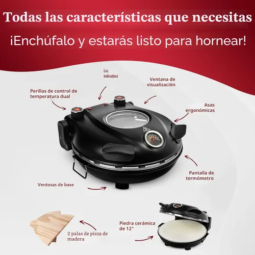 Miniatura 5 de Horno de Pizza de Superficie PIEZANO de Costra Crujiente por Granitestone – Horno Eléctrico de Pizza de 12 Pulgadas para Superficie