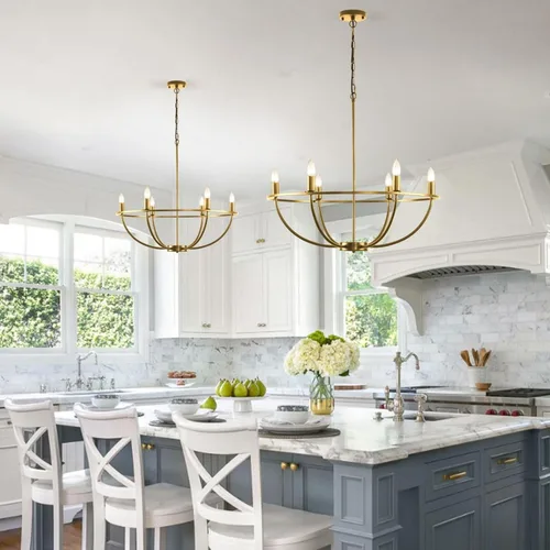 Miniatura 9 de WJShome Lámpara de araña dorada Granja: Candelabros modernos de 6 luces para comedor, iluminación industrial rústica de isla de cocina, para sala