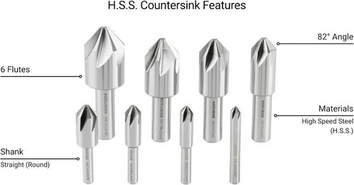 Miniatura 3 de Accusize Industrial Tools Avellanador de la máquina de 60 grados 6 de la flauta H.SS, 8 PC, tierra de la precisión, 0206-0010 60 Grados 6 Flauta