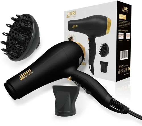 Miniatura 5 de JINRI Secador de pelo de 2000 W con iones negativos e infrarrojos, negro, 3 de calor y 2 velocidades, entrada de aire desmontable