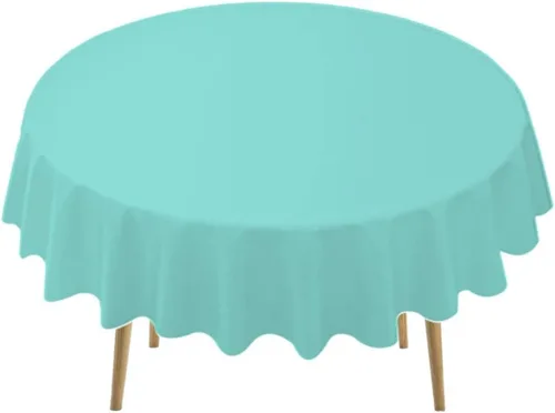 Paquete de 2 manteles de plástico desechables de 84 pulgadas de color azul aguamarina, manteles circulares para baby shower, baby shower, PEVA, azul