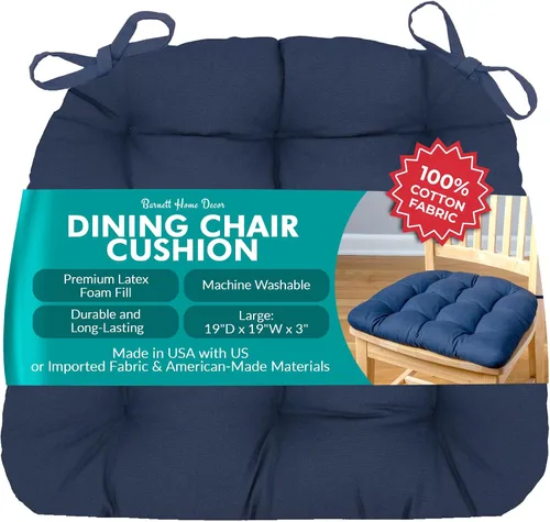 Miniatura 144 de Barnett Home Decor Ticking Stripe Berlin Blue - Almohadilla para silla de comedor con lazos, tamaño mediano 18, relleno de espuma de látex, lavable
