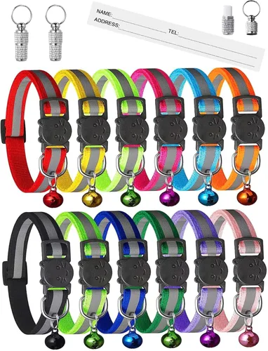 Extodry Juego de 14 collares para gatitos, desmontables con campanas, collar de gato reflectante y seguro, ideal para cachorros, gatos niña y niño,