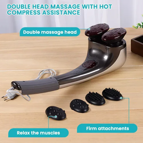 Miniatura 2 de Masajeador de percusión de mano de doble cabeza con calor, masajeador eléctrico de tejido profundo para cuello, hombros, espalda, piernas y alivio