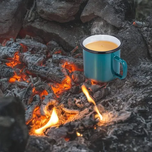Miniatura 4 de E-far Taza de café esmaltada de 12 onzas, tazas de café para camping, rojo/amarillo/azul/verde, colores saludables y brillantes, juego de 4