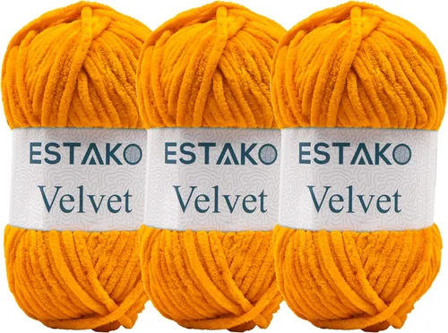 Miniatura 21 de Estako Manta de felpilla de terciopelo amigurumi para tejer y tejer, súper voluminosa, 3.53 oz (132 yardas) (1710 - naranja)