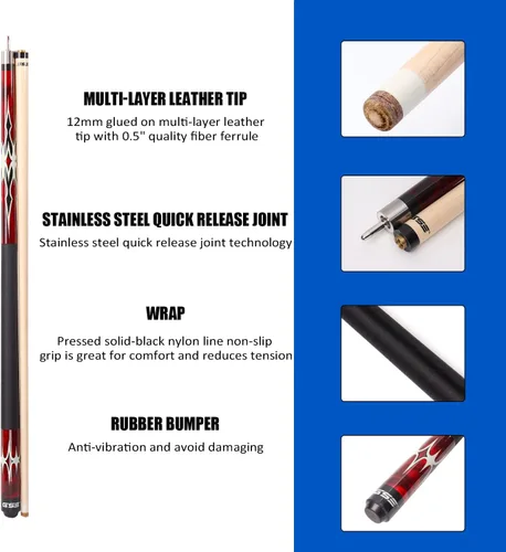 Miniatura 2 de GSE Games & Sports Expert 58" 2-Piece Canadian Maple Hardwood Billiard Pool Cue Sticks for Men/Women, House or Commercial/Bar Use
