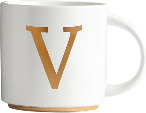 Miniatura 22 de COLLECTIVE HOME - Tazas de cerámica con monograma, tazas de café con inicial dorada de 15 onzas, elegantes tazas de té del alfabeto, elegante taza p