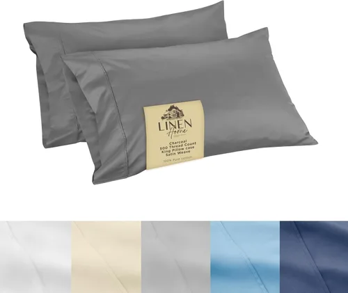 Miniatura 59 de Linen Home Juego de fundas de almohada King de 500 hilos, fundas de almohada 100 % algodón de fibra larga, juego de 2 fundas de almohada de satén
