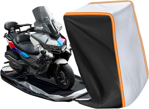 Funda para motocicleta totalmente cerrada, impermeable, para almacenamiento en interiores y exteriores, resistente con tiras reflectantes, se adapta