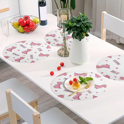 Miniatura 6 de Cute Pink Cartoon Dinosaurs Dinner Table Placemats, Heat Resistant Non Slip PVC Placemats Round for Kitchen one sizex4