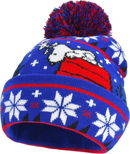 Miniatura 3 de Snoopy Red House - Gorro de punto de invierno con puño y pompón, color azul, talla única, Azul