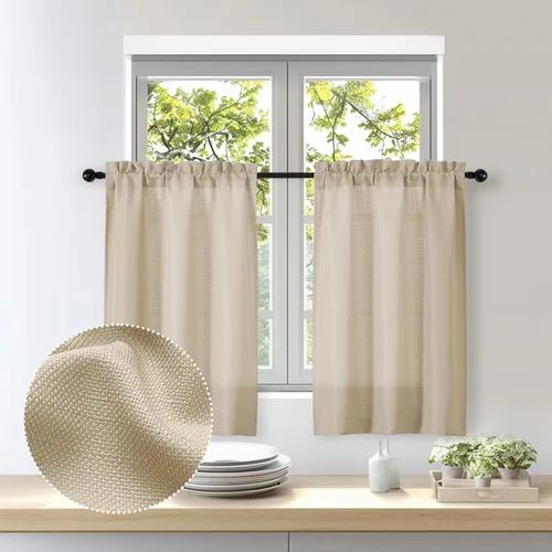 Miniatura 18 de OWENIE Bob Juego de 2 Paneles de Cortinas Negras de Cocina para Ventanas de 36 Pulgadas de Largo, Cortinas Cortas de Café con Textura de Lino