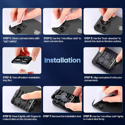 Miniatura 7 de CACOE Protector de lente de cámara para iPhone 17ProMax/17Pro/16ProMax/16Pro/15ProMax/15Pro/14ProMax/14Pro, [antiarañazos] [a prueba de caídas] Negro