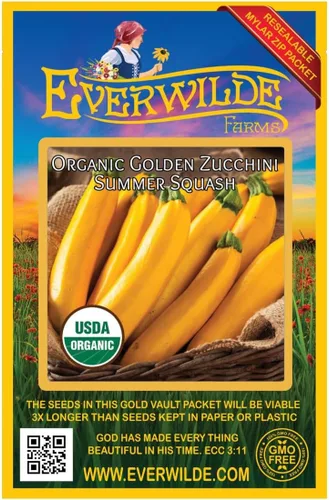 Everwilde Farms - Semillas de calabaza de verano de calabacín dorado orgánico de 1 onza - Paquete Gold Vault