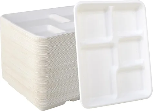Miniatura 8 de Vplus Platos 100% compostables con 6 compartimentos, paquete de 90 platos de papel con compartimentos, bandejas desechables de 12.5 x 8.6 pulgadas 6
