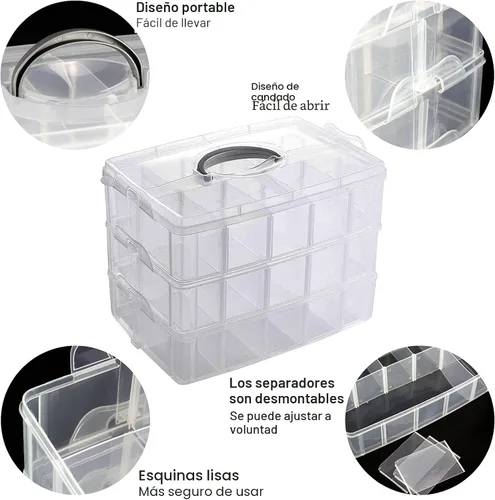 Miniatura 8 de Guyuyii Organizador de cuentas apilable de 3 niveles con divisores ajustables y asa, estuche de almacenamiento portátil para manualidades, costura