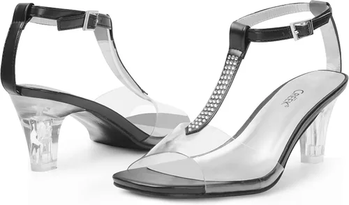 Miniatura 5 de ANN CREEK Sandalias de tacón transparente con correa en T para mujer, Oro