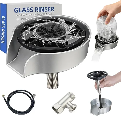 Enjuagadora de vidrio para fregadero de cocina, enjuague de vidrio con rociador extraíble, grifo giratorio de 360°, enjuague de vidrio, limpiador de