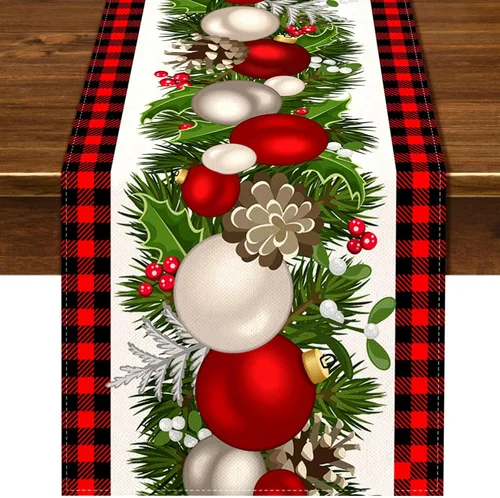 Miniatura 8 de Nepnuser Juego de 4 Manteles Individuales de Navidad a Cuadros Vichy y de Búfalo Rosa y Blanco, Decoración Navideña para Hogar Cocina Mesa de Comedor