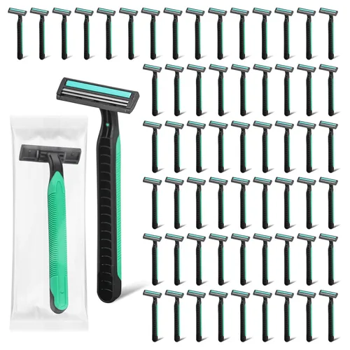 Maquinillas de afeitar desechables de doble hoja a granel, envueltas individualmente, tapa de seguridad transparente, para personas sin hogar, Verde