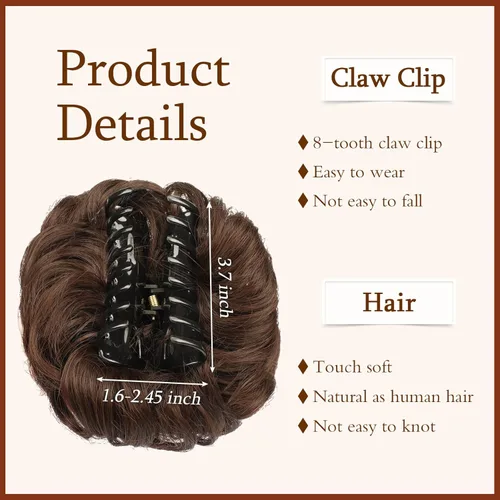 Miniatura 3 de SOFEIYAN Pinza de Gancho Moño Desordenado de Cabello Sintéticico, Cabello Ondulado y Rizado, Pinza de Cabello en Gancho, Chignon, Cola de Caballo