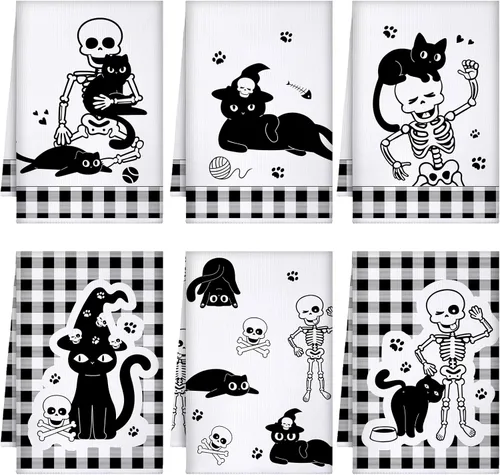Miniatura 22 de Bencailor - 6 toallas de cocina góticas espeluznantes con tarot, toallas de mano, luna, sol, bruja, té, para fiestas de terror, regalos de baño