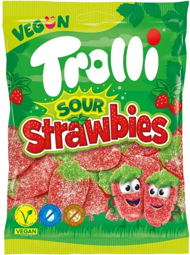 Trolli Caramelo de gomitas con sabor a fresa agria con recubrimiento agrio I 6.17 oz 6.17 onzas